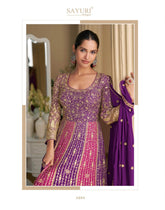 Rutba Swarovski Embellished Anarkali Gown By Sayuri | Premium Georgette Pink and Purple
